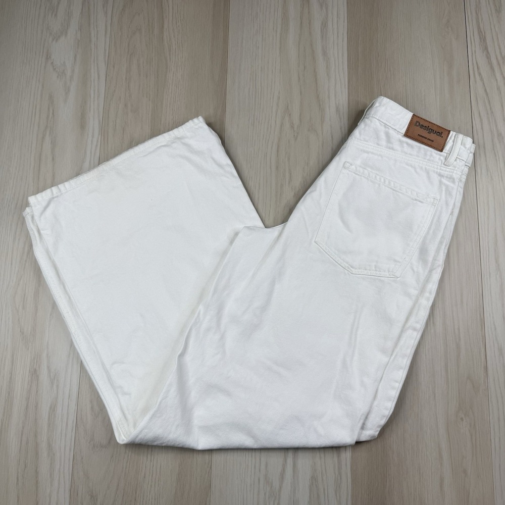 Desigual Wide Leg Denim Nueva Jersey Baggy White Jeans Womens Size EUR 38